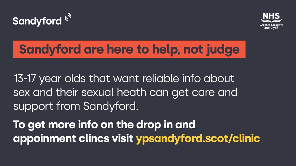 This #SexualHealthWeek we're highlighting the benefits of coming to Sandyford for Young People 🤓

With locations across Greater Glasgow & Clyde, we support 13-17 year olds with their sexual health & wellbeing.

We're here to help ➡ ypsandyford.scot/young-peoples-…

 #SHW23
