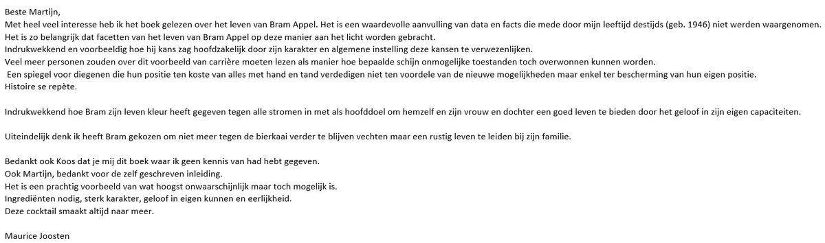 Als je dan toch een compliment krijgt over je nieuwe boek over BramAppel.nl, dan maar beter van de zoon van Gied Joosten, de man die het betaald voetbal in Nederland van de grond kreeg in 1954 en zonder wie Fortuna Sittard en Roda JC niet zouden bestaan.
