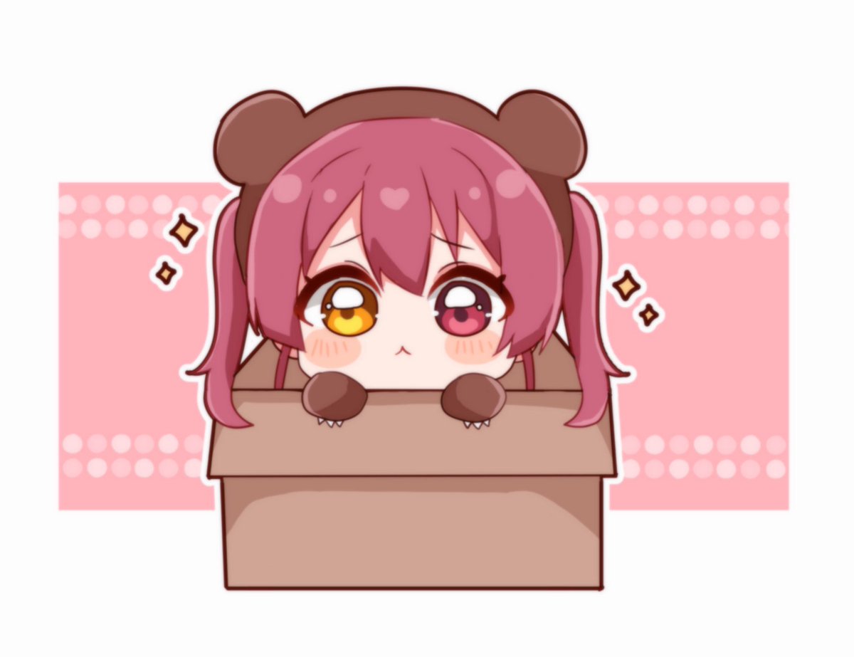 houshou marine 1girl heterochromia solo red hair yellow eyes in box in container  illustration images