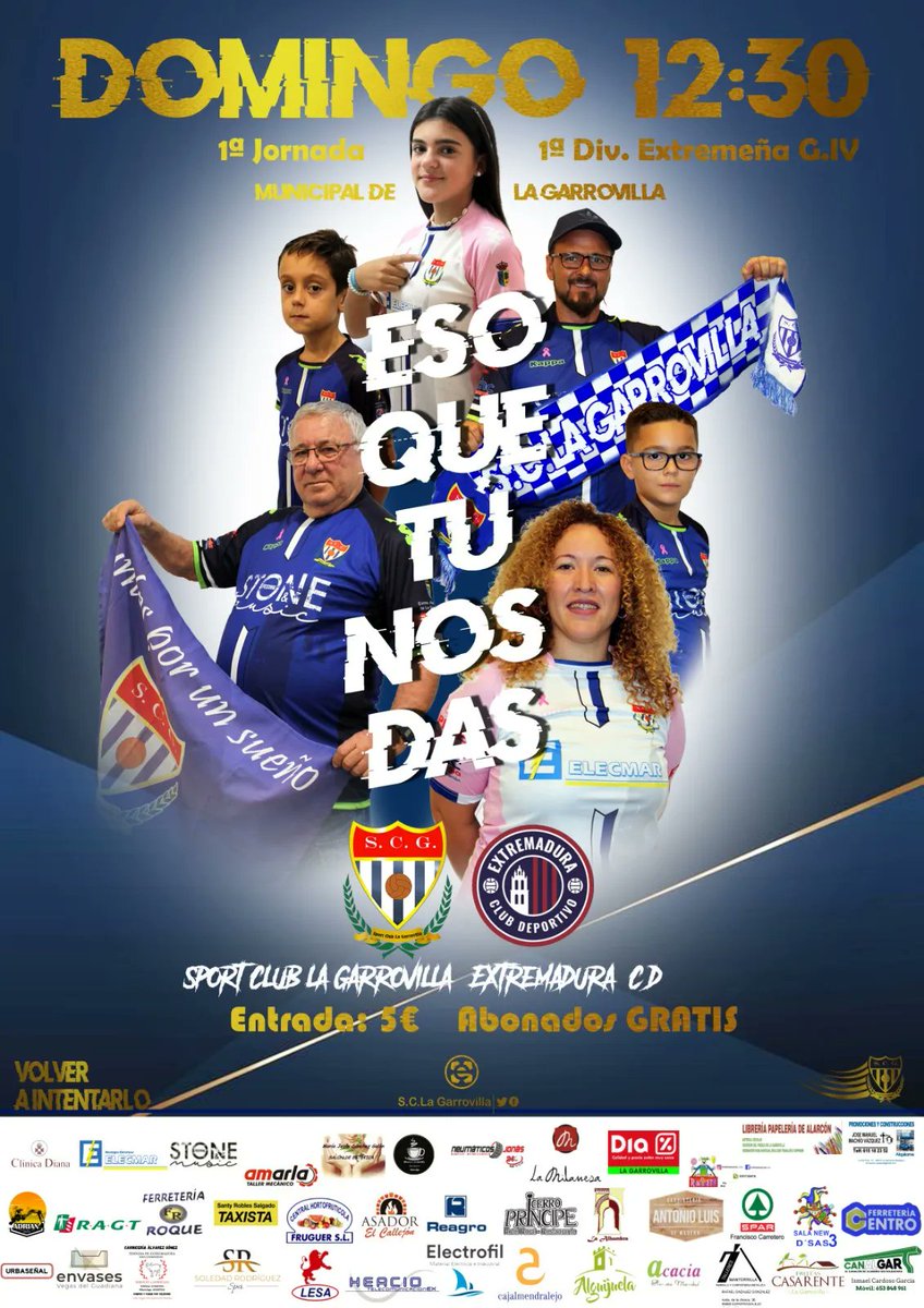 ESO QUE TÚ NOS DAS, AFICIÓN💙 

Este domingo tenemos una gran cita en casa 🆚<a href="/CDExt1924/">CD EXTREMADURA</a>

⌚️12:30 h
🏟️ Campo de Fútbol de La Garrovilla
📍 La Garrovilla

 Arranca la ilusión, arranca la Liga😍

#VolverAIntentarlo 💙⚽️
