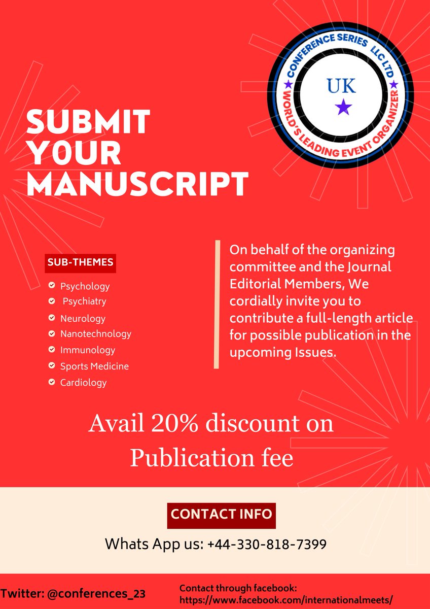 📝 We're excited to announce that we are now accepting submissions for manuscripts in your specific field or topic.   Submit your manuscripts today for a chance to be published in our upcoming publication.📚 #CallForSubmissions #ManuscriptSubmission   Whatsapp us +44-330-818-7399