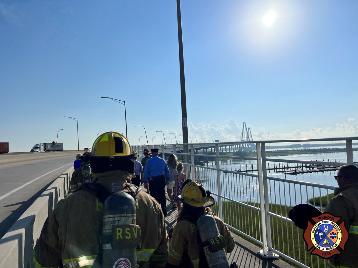 Yesterday, members of the #BurtonFD, including our newest recruits, honored those lost on 9-11 by participating in 4.5 mile silent walk across <a href="/TheRavenel/">Ravenel Bridge</a> bridge <a href="/CityCharleston/">City of Charleston</a>. We have not forgotten.....