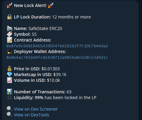 LP_Bot_X's tweet photo. The LP Bot provides in depth information about the token at the time of the lock so that an investment decision can be made easily.

$LPBOT #ETH #TELEGRAMBOT https://t.co/dRnriqtjjN