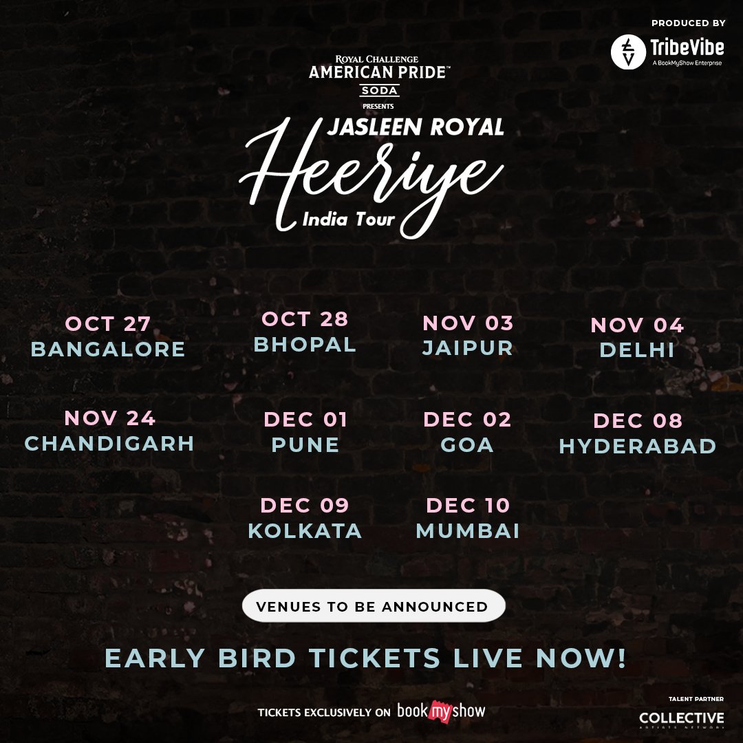 Damn excited to announce my #Heeriye India Tour! Can't wait to sing this song, as well as the others, with all of you ❤️ Tickets are now live at in.bookmyshow.com/events/heeriye…