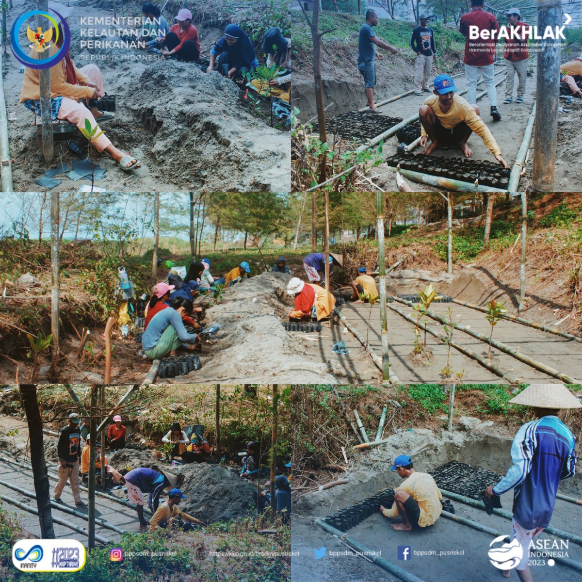 pusriskel's tweet photo. Pangandaran (12/09/23) PJ PIAMARI Usep Mulyadi, bersama 2 instruktur kelautan Wisnu dan Guntur melakukan pemantauan kegiatan proses pembangunan area percontohan  pembenihan mangrove di depan gedung #Piamari. 
@kkpgoid @bppsdm_kp @hendrasiry
#KKPThrive https://t.co/Bqm0vpqk5b