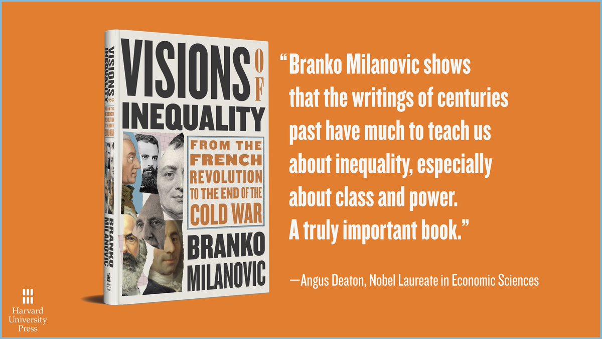 In his new book, @BrankoMilan presents a sweeping and original history of how economists across two centuries have thought about inequality, told through portraits of six key figures. Visions of Inequality is out next month. Pre-order your copy now: hup.harvard.edu/catalog.php?is…