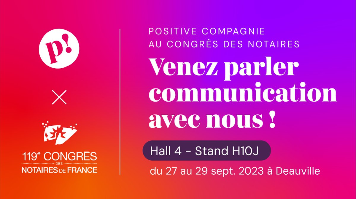 positivecompa's tweet photo. Après plus de 30 ans d’accompagnement en communication auprès de la profession #notariale nous sommes exposant au @CongresNotaires 2023 à #deauville ! Venez parler #communication avec nous Hall 4 - stand H10J, du 27 au 29 septembre !
#CongresNotaires #notaire #notariat #notaires https://t.co/wUUxO8XVG1