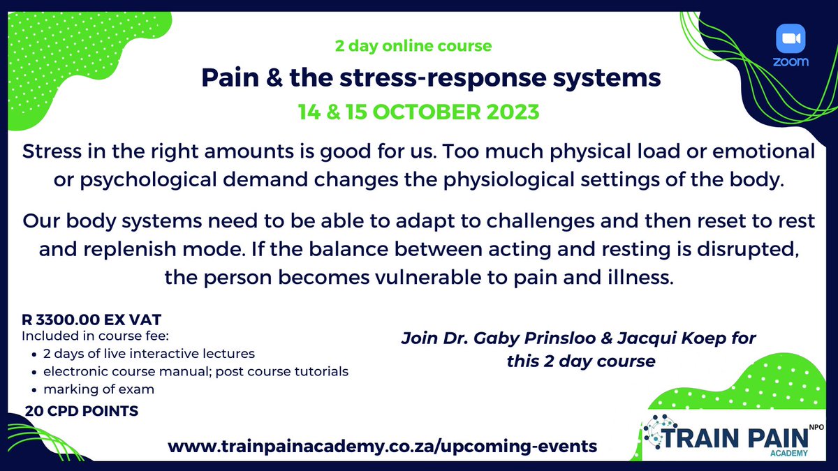 TrainPainSA's tweet photo. Don't miss Dr. Gaby Prinsloo &amp; Jacqui Koep in October... Visit https://t.co/wcK8API69G to book your spot #trainpainacademy #cpdcourses #painmanagement #painandstress https://t.co/lUnGrMP5IQ