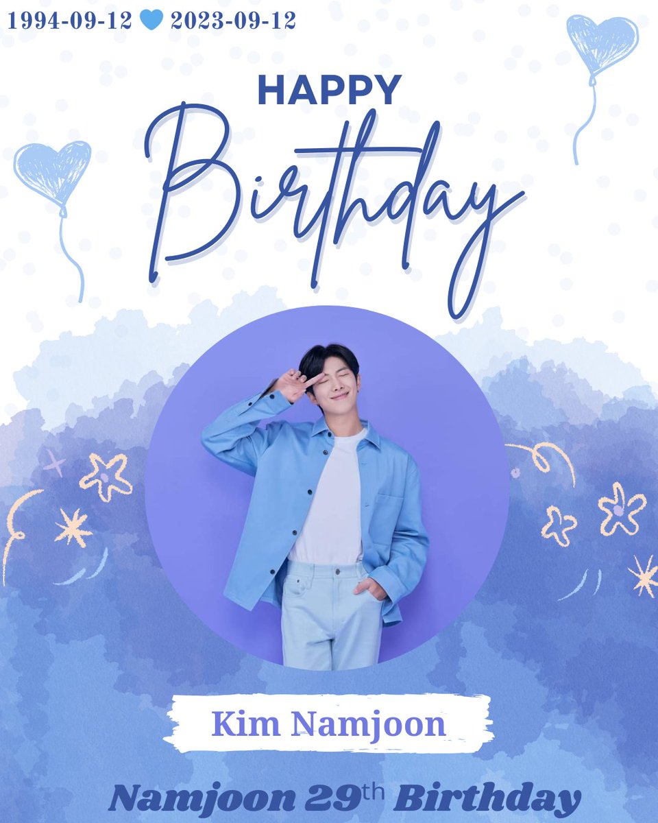 1994-09-12 💙 2023-09-12 
🥳🎂 𝐇𝐚𝐩𝐩𝐲 29ᵗʰ 𝐁𝐢𝐫𝐭𝐡𝐝𝐚𝐲 𝐍𝐚𝐦𝐣𝐨𝐨𝐧 👑🐨

#WeHealWithRM
#OurPrideAndJoyRM
#LifeIsBetterWithRM 
#RMLivingHisWay 
#OurWildFlowerRM
#OurFlowerFieldRM 
#RMDay2023 
#OurTrendsetterRM
#HappyRMDay 
#방탄소년단RM
#BTS_twt
©️ Namjoon Srilanka 🇱🇰
