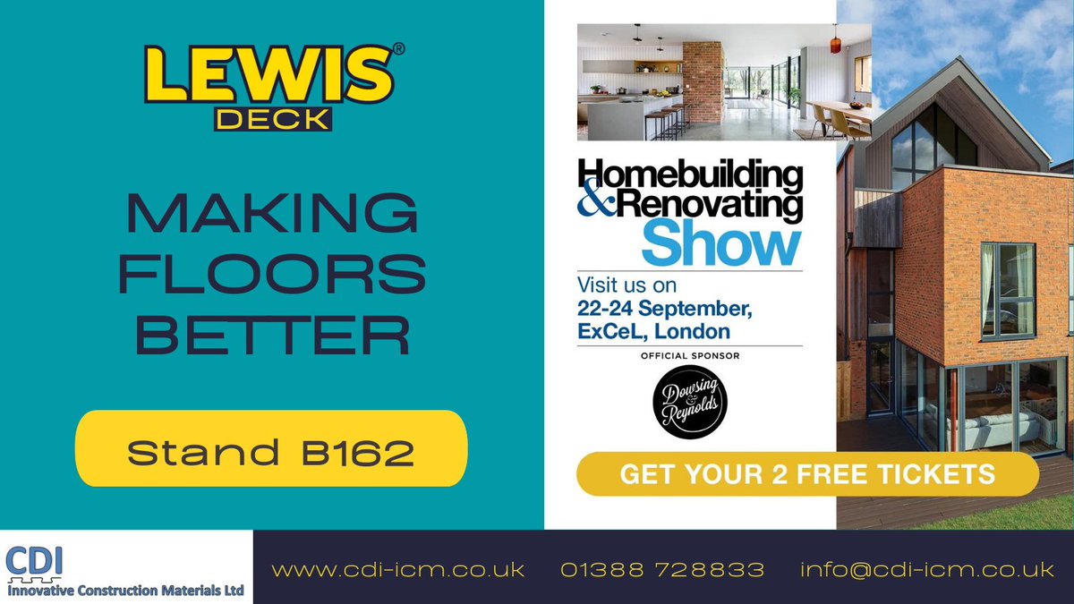 Hot on the heels of last weekends Build It Live exhibition in Exeter we are gearing up for the next one, <a href="/MyHomebuilding/">MyHomebuilding</a> London. We'll be on stand B162 and we'll have our Lewis Deck system on show from 22-24 Sept. 
cdi-icm.co.uk

We'll see you there!