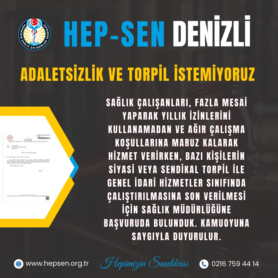 Sahada onca sağlık personeli eksiği varken, birileri masabaşı işlerde, birileri gün aşırı nobetlerde. Bu adeletsizlik son bulacak! <a href="/hepsen_2020/">HEP-SEN</a> <a href="/ynsmsek/">Yunus Şimşek</a> <a href="/yasinaldemiir/">Yasin Aldemir 🇹🇷</a> @ozermenderes12 @denizzmade
