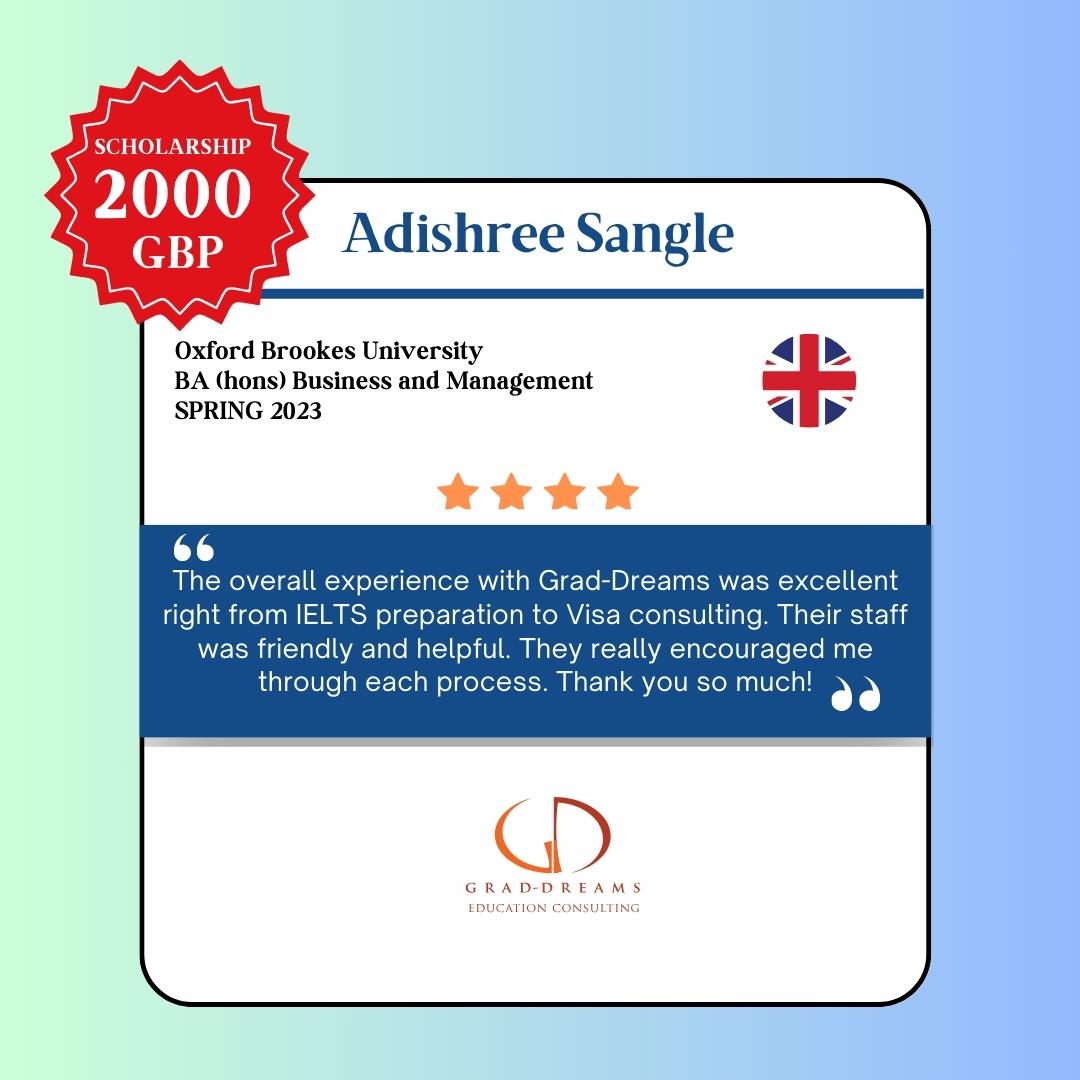 Grad_Dreams's tweet image. Student Testimonial of Adishree Sangle
#studyabroad #StudyOverseas #graddreams #universityofuk