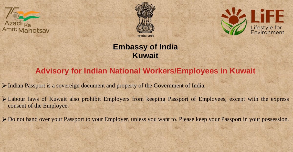 Advisory for Indian national Workers/Employees in Kuwait