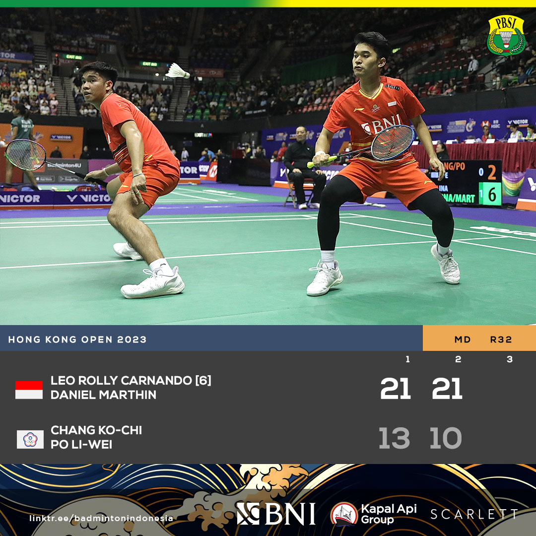 INABadminton's tweet photo. 3 pairs to the next round! Leo/Daniel kalahkan pasangan Chinese Taipei &amp; melaju ke babak berikutnya!

#HongKongOpen2023 https://t.co/Jz2wwP7BJ3