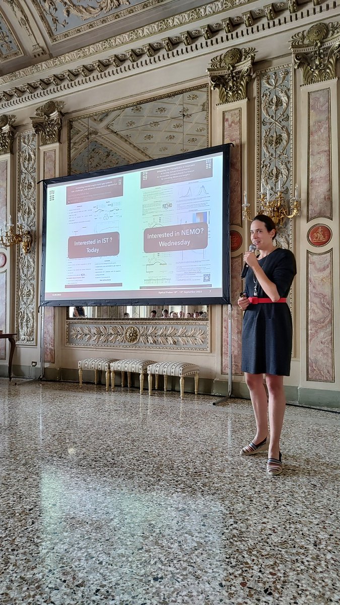 Leonardo Sousa (@leoesousa) on Twitter photo Our own <a href="/LaureJdt/">Laure de Thieulloy</a> presenting her work on the photophysics of inverted singlet-triplet gap molecules at the Optical Probes conference in the beautifully decorated Sala Bianca in Como, Italy! Our own <a href="/LaureJdt/">Laure de Thieulloy</a> presenting her work on the photophysics of inverted singlet-triplet gap molecules at the Optical Probes conference in the beautifully decorated Sala Bianca in Como, Italy!
