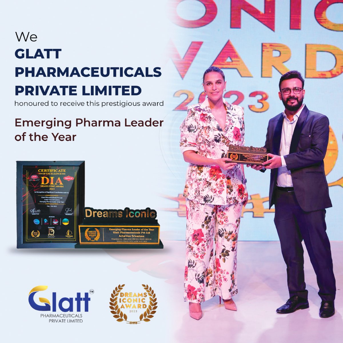 Honored to receive the  Dreams Iconic Award for Best Emerging Pharma Leader of the Year from the amazing @NehaDhupia! 🏆💊 

#PharmaExcellence #Grateful #AVS #AVSRule #achalveer