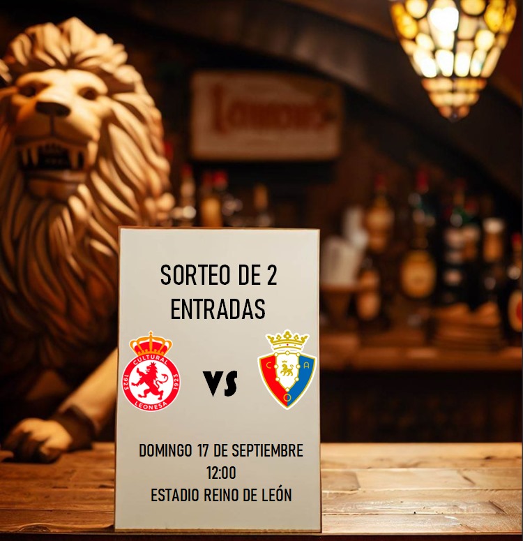 TabernadelReino's tweet photo. 📢 ¿Quieres asistir al partido entre la @CyDLeonesa 🆚️ @Osasuna promesas?

En la #TabernadelReino haremos un sorteo de dos entradas para este partido y para ello:

▶️ Debes seguirnos en Twitter
⏩️ Dale RT

El Viernes a las 18h daremos a conocer el ganador 🤝 https://t.co/P9qtqI6AvJ