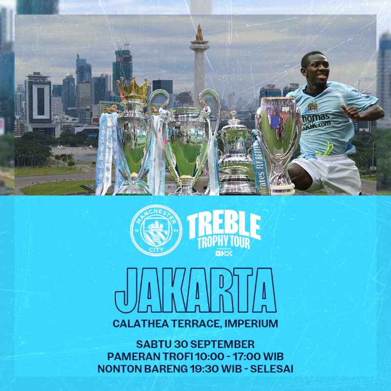mancityIndo's tweet photo. Kami menuju Indonesia! 🇮🇩

Sesuai pilihan Anda, #TrebleTrophyTour kami akan berangkat ke Jakarta pada akhir bulan ini! 🏆🙌