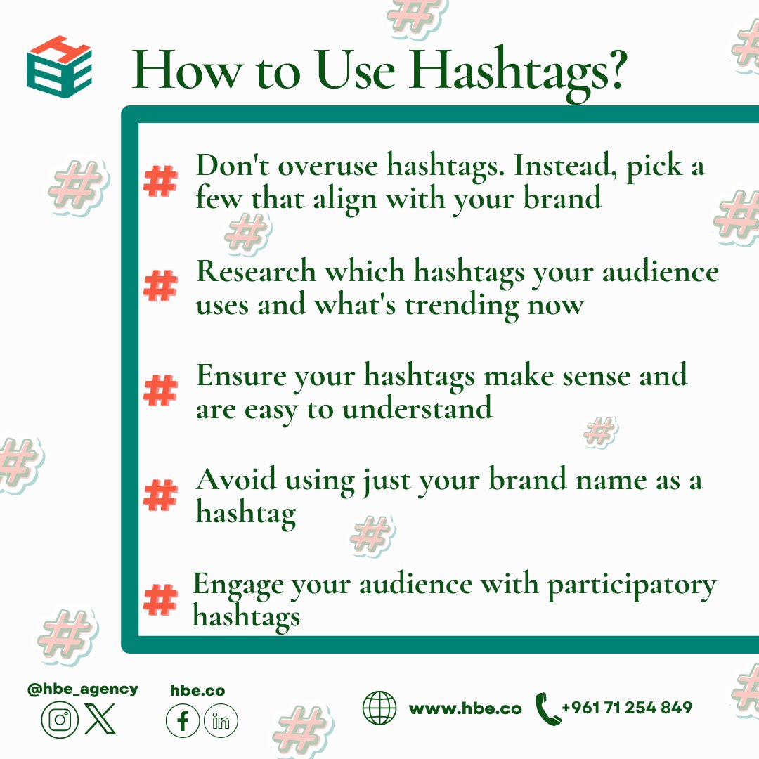 HBE_Agency's tweet photo. ππ Are you using hashtags effectively? Here are some key rules to ensure your hashtags are making an impact! ππ
#digitalcontentmarketing #contentmarketingtools #contentmarketingstrategist #branding #engagement #digitalmarketing #brandconsistency #hashtaghashtag #hbe #lebanon https://t.co/tNgmvW2UrN