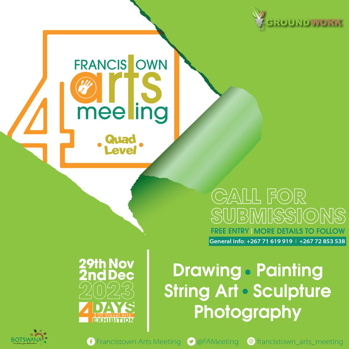 FAMeeting's tweet photo. Registration is FREE for all 🎭🎨⏳
 #FreeRegistration
#FrancistownArtsMeeting
#QuadLevel 
#Francistown 
#Botswana https://t.co/yotJYXstKY