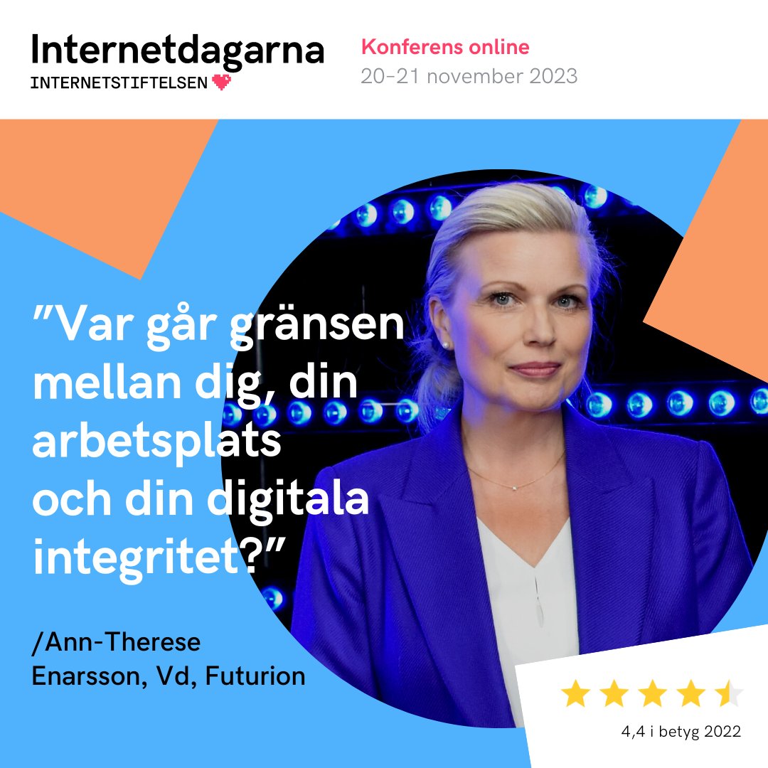 Missa inte <a href="/internetdagarna/">Internetdagarna</a> 2023! Årets digitala konferens är fullspäckat med högaktuella ämnen så som #AI, ny #teknik, #säkerhet, digital delaktighet mm. Futurion är partner och arrangerar ett fokuspass med tema ”AI och den personliga integriteten”:
internetdagarna.se/program-2023/a…