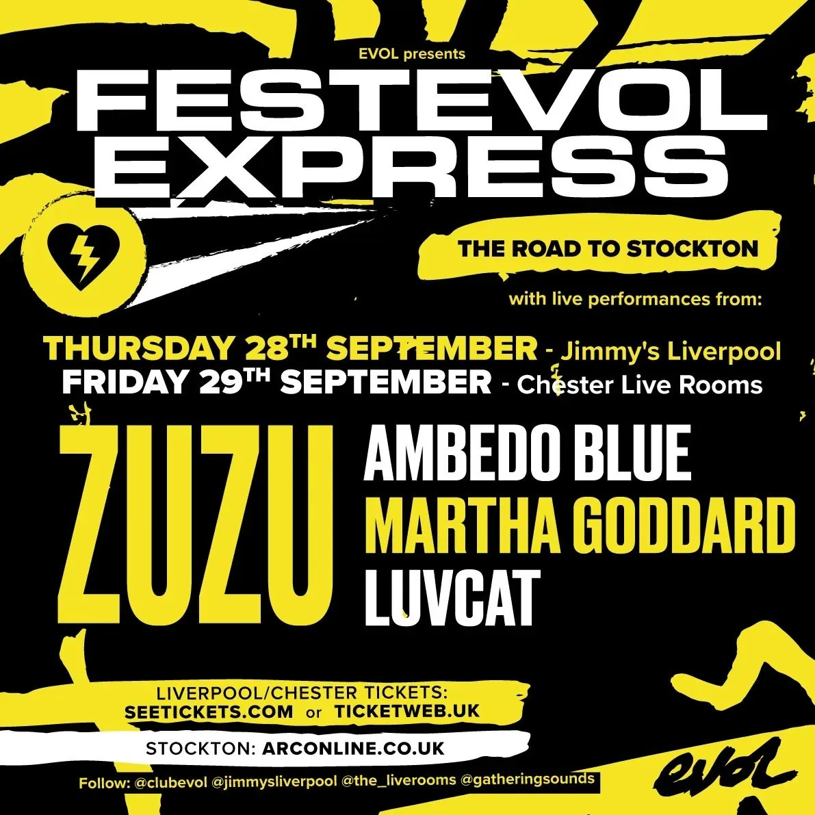 Headlining FestEvol Express: The Road To Stockton @JimmysLiverpool & @the_liverooms plus our stage showcasing new Merseyside music @GatheringSounds 🎪 - our homie & always fabulous indie-pop superstar @thisiszuzu 🪩 Tickets available NOW @seetickets‼ seetickets.com/artist/zuzu/12…