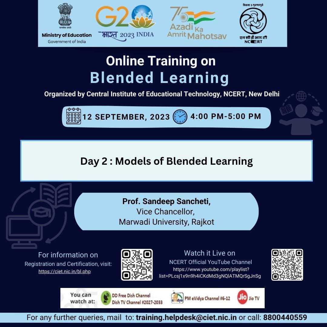 Watch Live: youtube.com/watch?v=CEiYsb… Join us for the online training : Day 1: Blended Learning: Policy Recommendations, Concept, Need and Scope