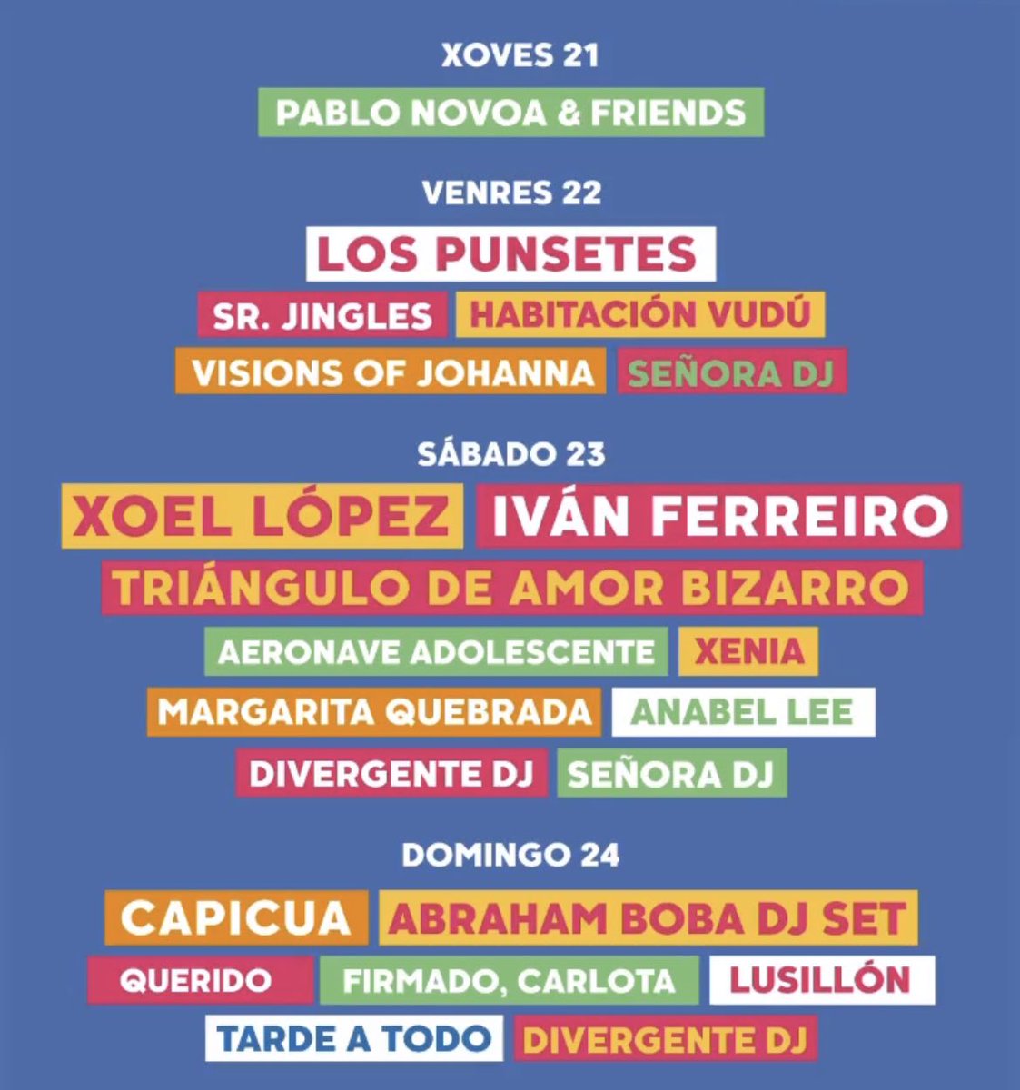 Del 21 al 24 de septiembre en Gondomar <a href="/holaseasonfest/">SeaSon Fest</a> con <a href="/xoellopez/">Xoel López</a> <a href="/ivanferreiro/">iván ferreiro</a> <a href="/lospunsetes/">Los Punsetes</a> <a href="/TABIZARRO/">TRIÁNGULODEAMORBIZARRO</a> <a href="/HabitacionVudu/">Habitación Vudú</a> <a href="/FirmadoCarlota/">Carlota</a> <a href="/Pablonovoamusic/">Pablo Novoa</a> y mucho más, info: galiciaenconcierto.com/conciertos-des…