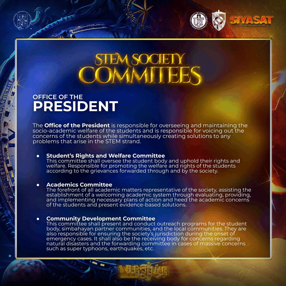 ustshsstemsoc's tweet photo. π« 1/10: Office of the President
@presidentsoc
#QuestIntoInterstellar
#WanderingAmongTheStars https://t.co/3bgPZbszDk