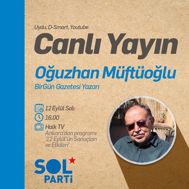 #CanlıYayın

Oğuzhan Müftüoğlu, 12 Eylül'ün bugüne etkilerini tartışıyor.

16.00, Halk TV