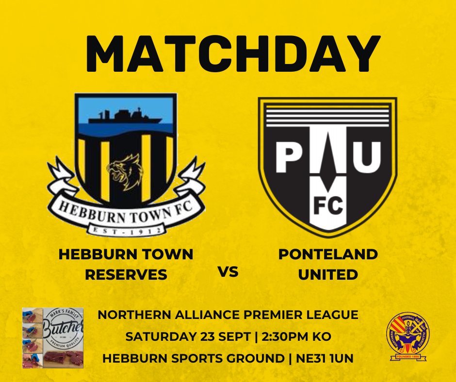 townreserves's tweet photo. No games for @HebburnTown, Newcastle or Sunderland so come along to the Sports Ground and get behind the Reserves.

Massive thanks to Mark's Family Butchers Jarrow for sponsoring the match 🥩

🐝 #upthereserves https://t.co/pZ3jML4i6L