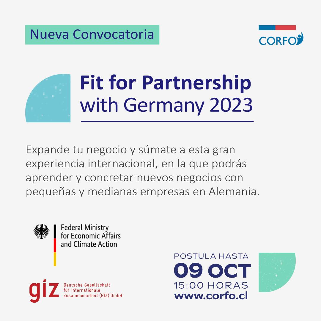 CorfoArica's tweet photo. #Arica #Corfo abrió una nueva convocatoria del programa #Fit4Partnership with Germany. Potencia tu negocio con el conocimiento y colaboración de empresas alemanas 

Más información 👉 https://t.co/SnkRY6xVYi https://t.co/1ORZRxBjyG
