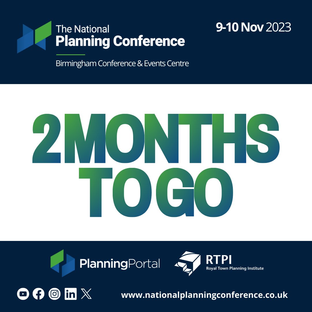 PlanningPortal's tweet photo. Just 2 months left until the National Planning Conference!
The excitement is building as tickets are selling out fast. Our two-day agenda is packed full of valuable sessions.
🎫Buy your ticket here: https://t.co/WK7aHnUppH
#NPCUK23 #RTPI #PlanningProfessionals https://t.co/47MPkwKArO