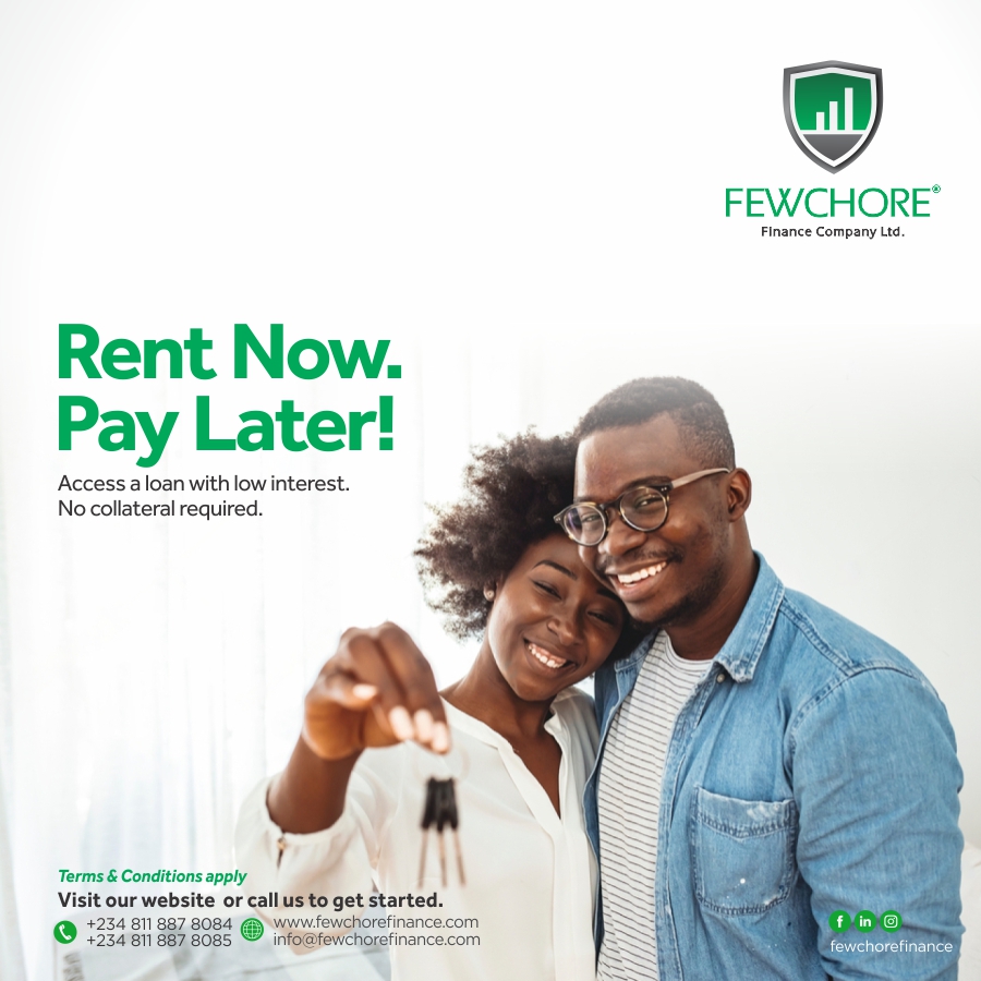 Focus on other things while we settle your rent for you. Apply for a rent loan today.

#FewchoreFinance #carloans #travelloans #investment #investmentdeals #investmentopportunity #investmentplan #AssetFinance #LuxuryFinance #AssetAcquisition #Quickloans #educationloans…