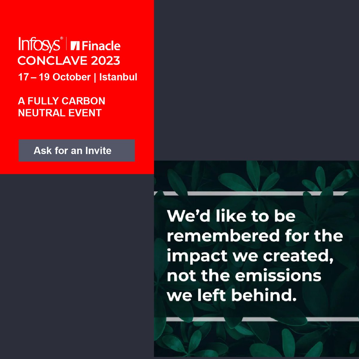 Finacle's tweet photo. In line with our sustainability priorities, #FinacleConclave2023 will continue to be a 𝗳𝘂𝗹𝗹 𝗰𝗮𝗿𝗯𝗼𝗻 𝗻𝗲𝘂𝘁𝗿𝗮𝗹 𝗲𝘃𝗲𝗻𝘁.
Discover how did we achieve Carbon Neutrality at #FinacleConclave and ask for an invite: https://t.co/XNcUmqbasd https://t.co/CPEL7WnyRI
