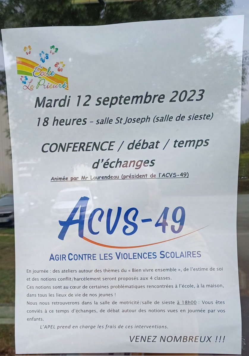 Journée prévention de la GSau CM2 et conférence parents à l'école du Prieuré  de Mozé sur L'ouest.