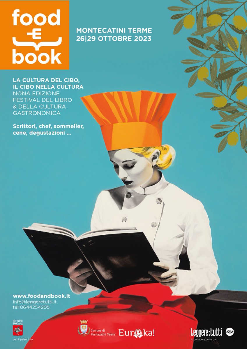 L’INTELLIGENZA ARTIFICIALE CREA L’IMMAGINE DI FOOD&amp;BOOK (IX edizione - Montecatini Terme 26-29 ottobre 2023). Come soggetto è stata scelta una chef che legge un libro per rendere omaggio alle donne che con grande impegno e sacrifici hanno intrapreso questo mestiere