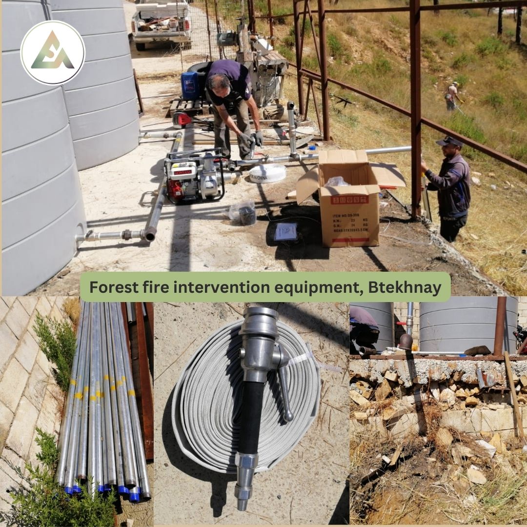 EnvironmentAcad's tweet photo. After a dry summer, the risk of forest fires is high. The Btekhnay team is preparing equipment. They will be able to intervene independently in the case of a small-scale forest fire in their pine tree forest, and provide the Civil Defense with water in case of a larger fire. https://t.co/f5u61XaVWw