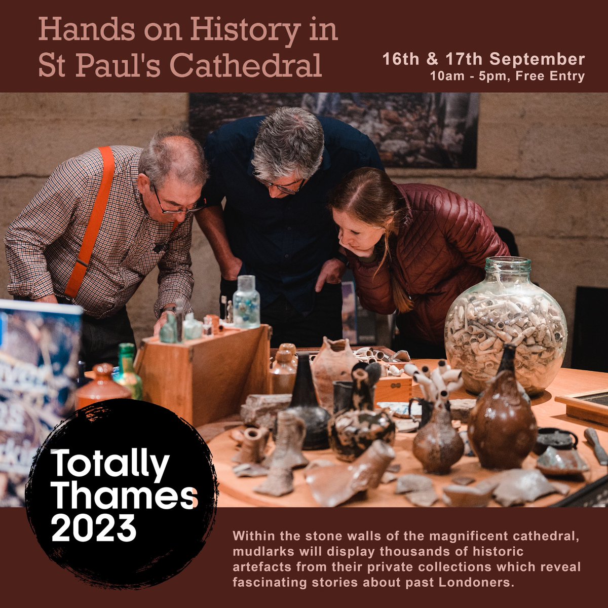 Come visit our mudlarking exhibition in St Paul’s Cathedral which is free and open to the public from 10am - 5pm on Saturday and Sunday, 16th &amp; 17th September. Hope to see you there! Click here for more info: stpauls.co.uk/whats-on/hands…