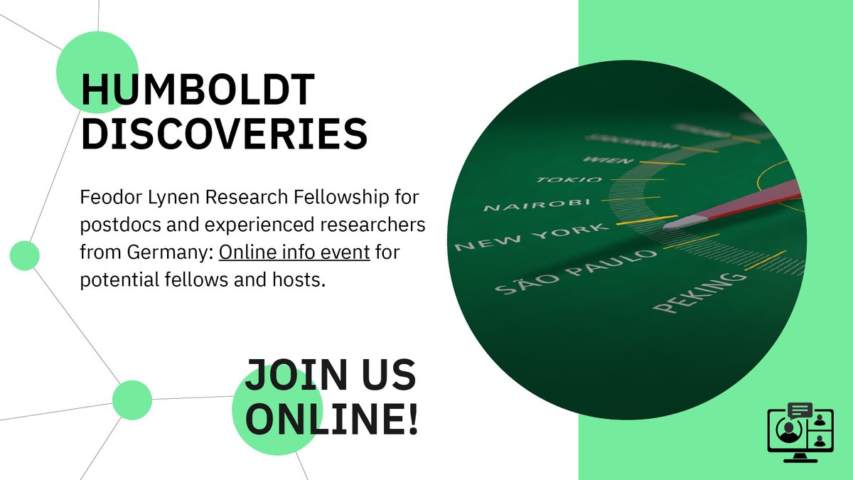 Currently doing #research in Germany and planning to go abroad for a #postdoc or a sabbatical? Work with members of the Humboldt Network for up to 24 months with a Feodor Lynen Research Fellowship!

💻 Join our info event (19 Sep, 2 pm) and learn how: humboldt-foundation.de/en/connect/inf…