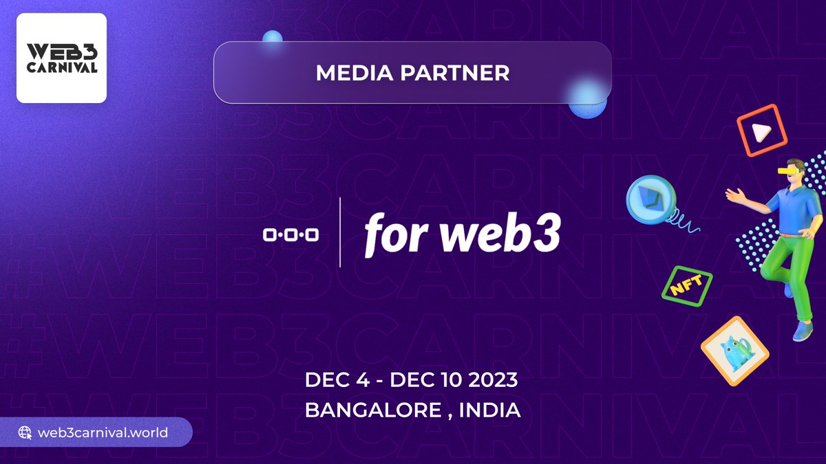web3carnival's tweet photo. 🎉 Big News! We're thrilled to announce @forweb3media as a Media Partner for the Web3 Carnival, 7 Days 7 Conferences! 🌐
Stay tuned for exciting updates as we gear up for a revolutionary Web3 experience! #Web3Carnival #ForWeb3 #Blockchain 🚀 https://t.co/DbWcSgi04h
