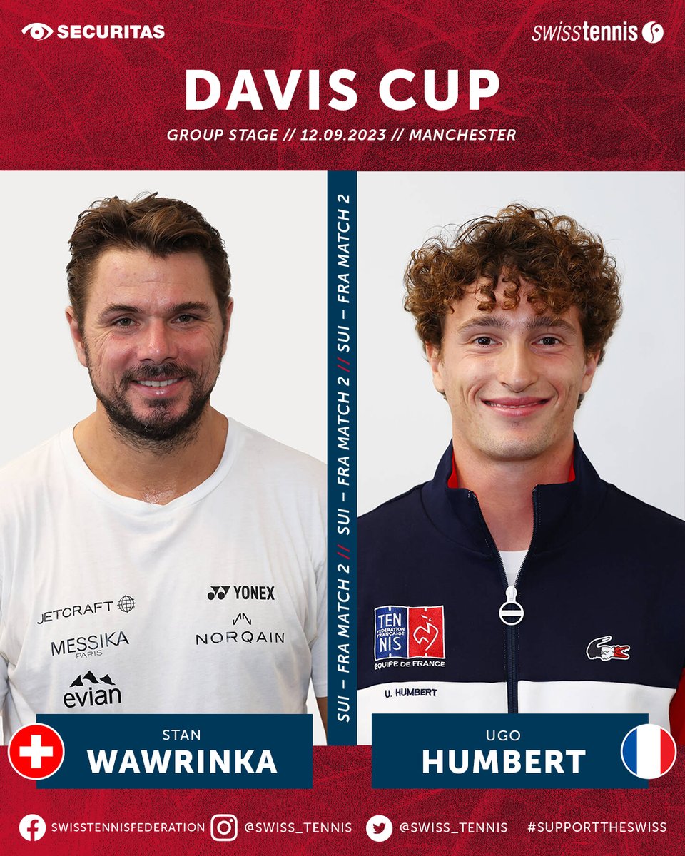 swiss_tennis's tweet photo. Now it's getting serious!π€© These are the matches of the first @daviscup tie today.πΎ
ποΈ 12 - 17 September 2023
#SupportTheSwiss
@securitasag #Swiss @daviscup #team
#FRASUI #swisstennis #swisstennisplayer #stagegroup #finals #manchester #hoppschwiiz #hopsuisse https://t.co/T7J3gGRzyE