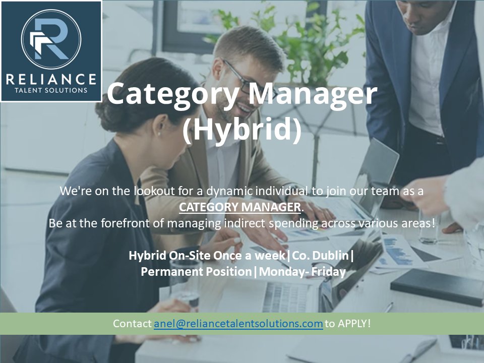 RelianceTalent's tweet image. Do you have experience as a Category Manager?

We have a fantastic opportunity for a (Hybrid) Category Manager in Co. Dublin. 

Apply Today! 
anel@reliancetalentsolutions.com