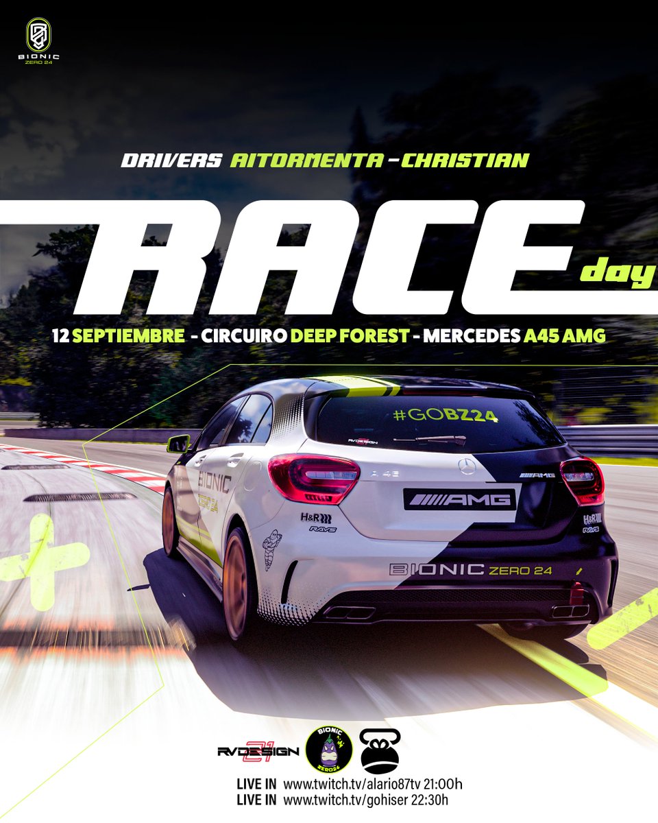 Race Day🏁

Vuelta al KOKOLE de <a href="/KOKO__Racing/">KOKO Racing</a> 

📍Deep Forest
🤖 <a href="/BZ24_Aitormenta/">Aitor Ruiz Rodriguez</a> 
🤖 @BZ24_Christian 
🚗 Mercedes AMG A45
🎙️ Sala 1 <a href="/alario1987/">Alario87 TV</a> 21:00
🎙️ Sala 2 <a href="/GoHiSer/">G🐣HISER</a>  22:30

En directo AQUI
twitch.tv/alario87tv
twitch.tv/GoHiSer

#GOBZ24