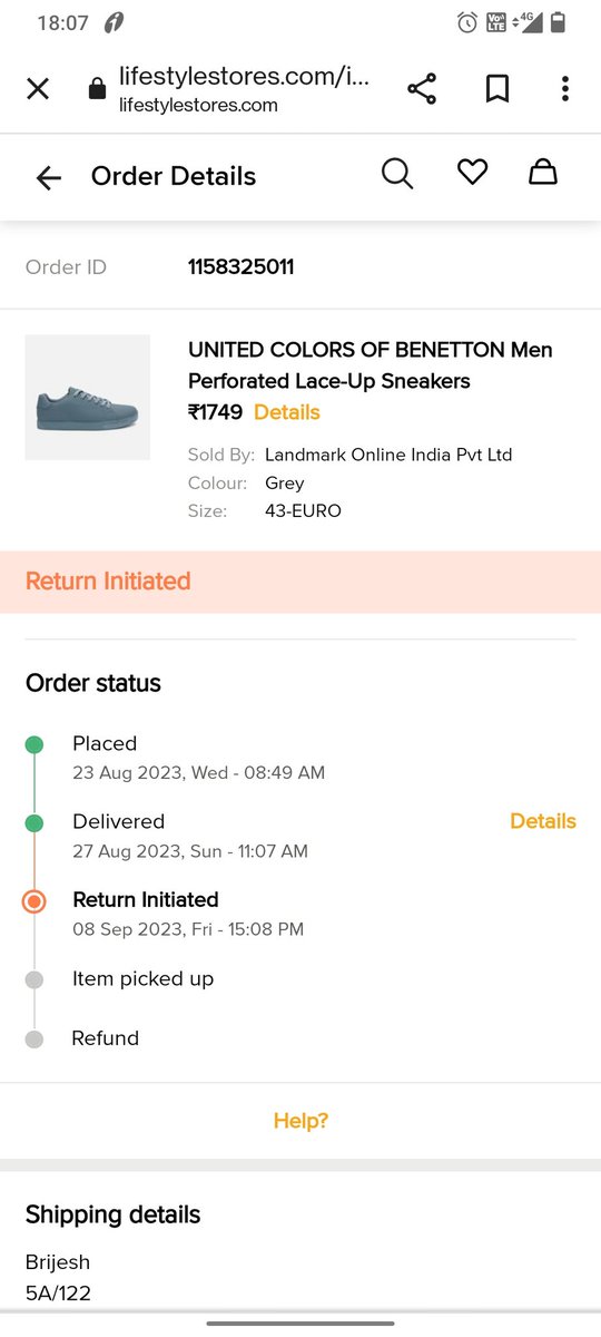 brijeshahuja's tweet photo. @Lifestyle_Store the return is picked up by the pick up guy but I hav got the msg that the return pickup failed due to failed quality check and pick up guy is not picking up the call. It seems like he stole the product https://t.co/Uh3Oj9zFjW