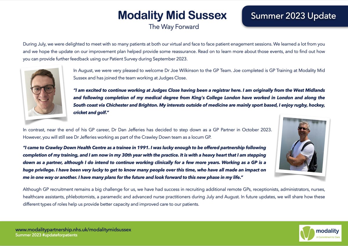ModalityMidSuss's tweet image. Today, we publish our updated plan for patients. To read the full Summer 2023 update, please visit modalitypartnership.nhs.uk/midsussex/thew… or collect a paper copy from your practice. #planforpatients #modalitymidsussex