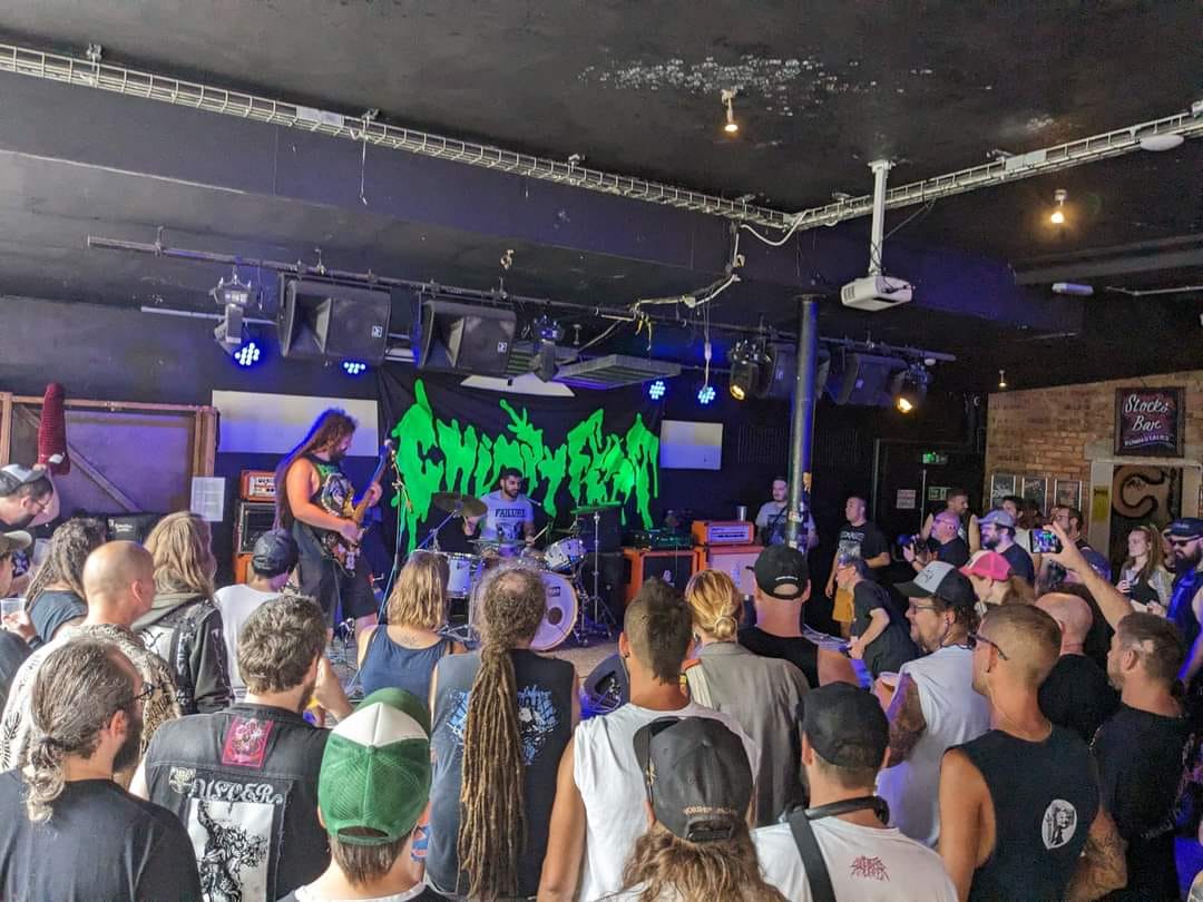 FILTHxCOLLINS's tweet photo. Chimpyfest was the best! Shoutout to Civilian Thrower, Shitbrains &amp; all the other sick bands we met.

Cheers to Ben &amp; Tony for having us &amp; everyone who watched us &amp; bought  merch. Cheers to Damo from Hack Job for the photo too! https://t.co/dhXhWKGBa4