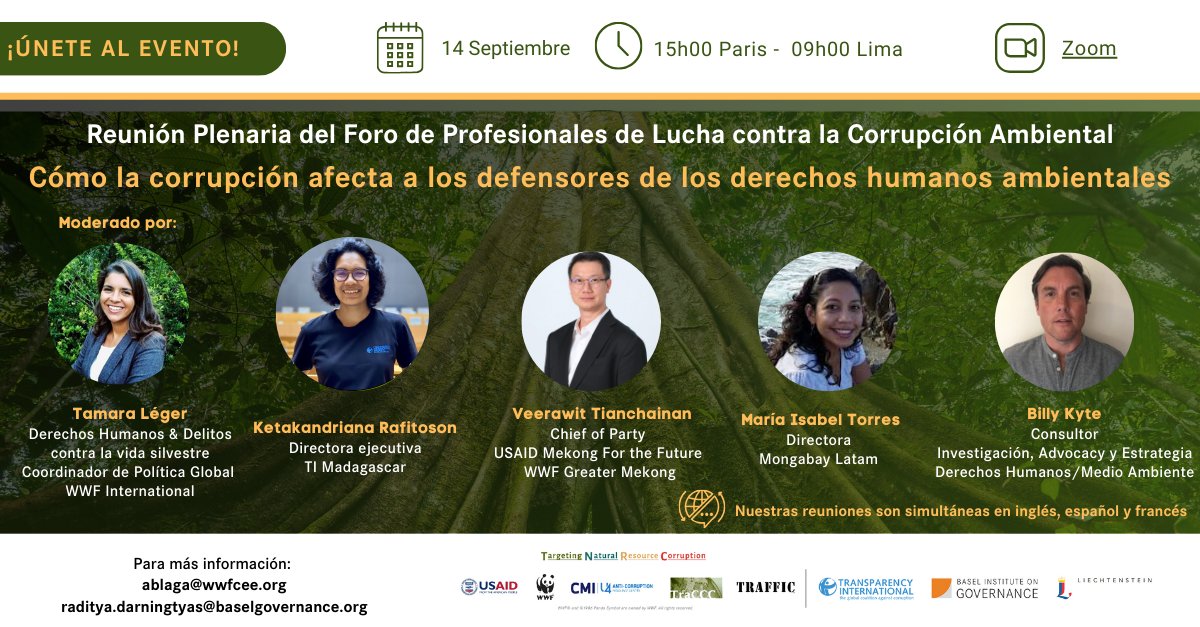 🌎September is a busy month for the Countering Environmental Corruption Practitioners Forum! Our next meeting will look at the connections between #environment, #corruption and #humanrights and ask the question:

How does corruption impact environmental human rights defenders?