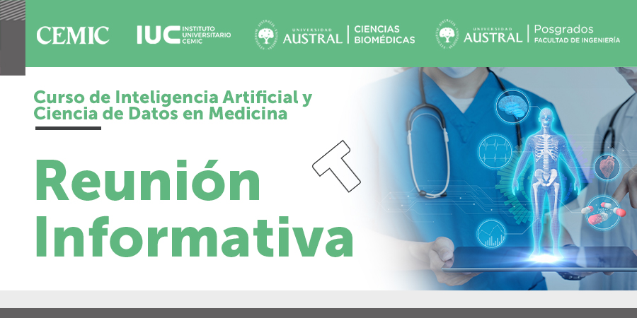 📣Te invitamos a participar de la reunión informativa del Curso de Inteligencia Artificial y Ciencia de Datos en Medicina , llevado a cabo por los directores Dr. Díaz Cantón y Dr. Mario Rossi. 🗓Fecha: 21/9 a las 18:30 h. Más información: austral.edu.ar/21-9-reunion-i…