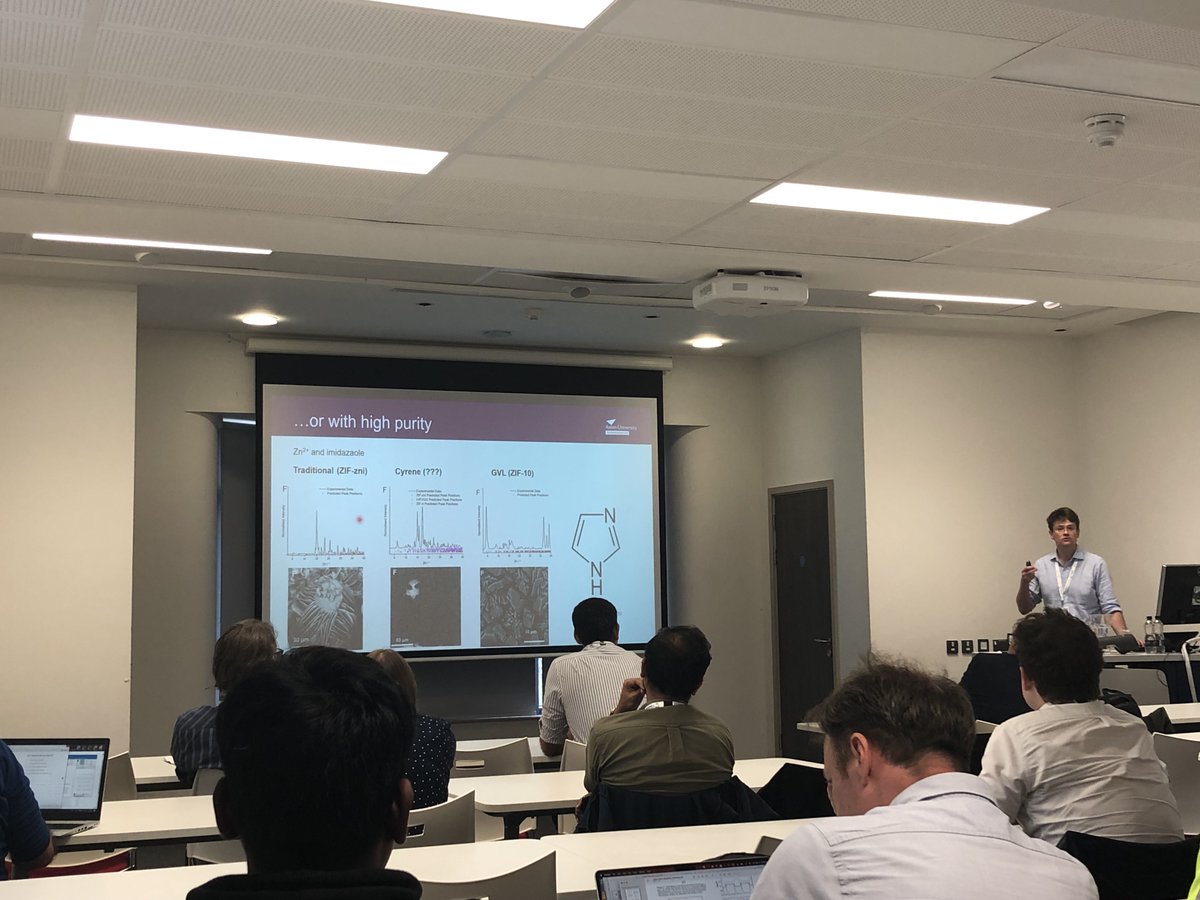 HidenIsochema's tweet image. Really interesting stuff from @DrStephenWorra1 at #RAMS2023 @UoLChemistry on the use of bio-derived solvents for MOF synthesis...